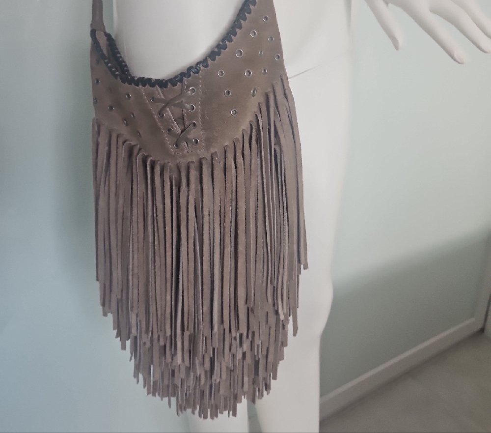 Maje Brown Fringed Shoulder Bag with Boho Flair